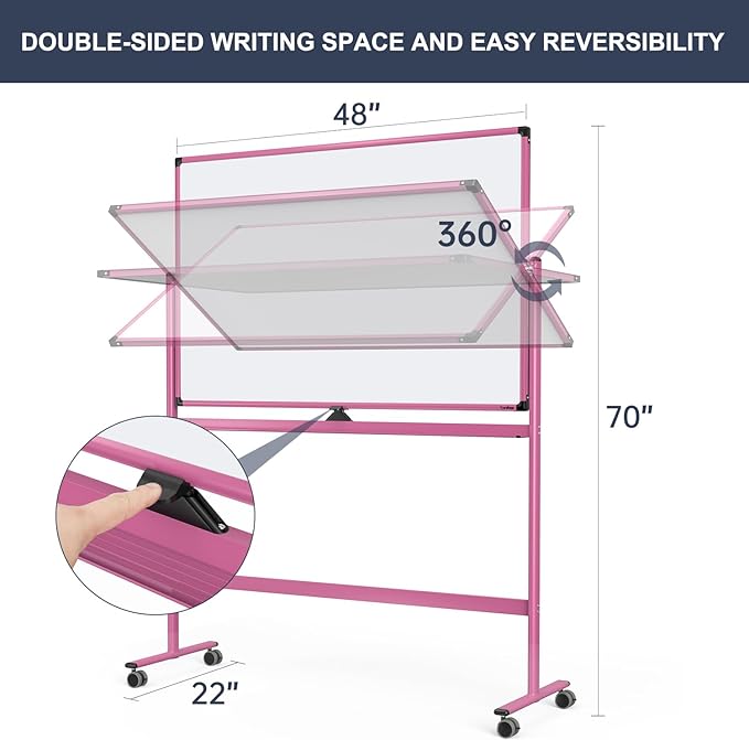 Rolling Whiteboard, 48x32 Inches Dry Erase Board with Stand, Large Mobile Whiteboard on Wheels, Standing White Board for Office, School, Home, Magnetic Double Sided White Board with Paper Pad