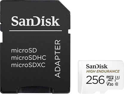 SanDisk 256GB High Endurance Video microSDXC Card with Adapter for Dash Cam and Home Monitoring systems - C10, U3, V30, 4K UHD, Micro SD Card - SDSQQNR-256G-GN6IA