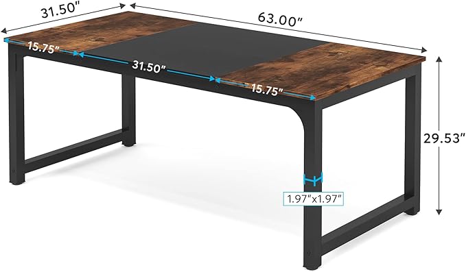 Tribesigns Modern Computer Desk, 63 x 31.5 inch Large Office Desk Computer Table Study Writing Desk Workstation for Home Office, Vintage Black Metal Frame