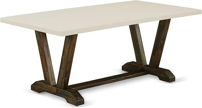 East West Furniture V727AB747-7 7 Piece Modern Dining Table Set Consist of a Rectangle Wooden Table with V-Legs and 6 Light Sable Linen Fabric Parson Dining Chairs, 40x72 Inch, Multi-Color