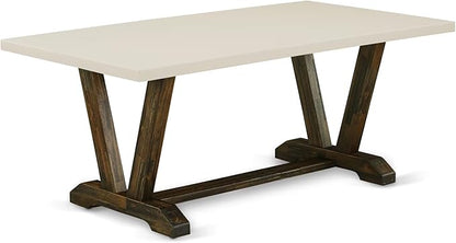 East West Furniture V727MZ748-9 9 Piece Dining Room Furniture Set Includes a Rectangle Dining Table with V-Legs and 8 Coffee Linen Fabric Parsons Chairs, 40x72 Inch, Multi-Color