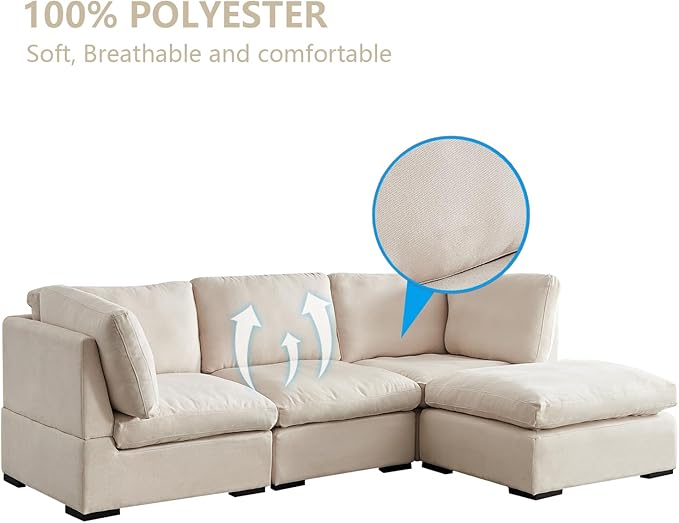 Modern L-Shaped Sectional Sofa with Chaise Lounge Furniture Set , Minimalist Style Comfy Chenille Upholstery Corner Couch with Throw Pillows ,Free Combination Convertible Sofa&Couches for Living Room