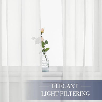 NICETOWN Voile Sheer Window Curtains for Bedroom, Rod Pocket Elegant Airy Sheer Curtains Sweep The Floor for Living Room, W60 x L95, 4 Panels, Ivory