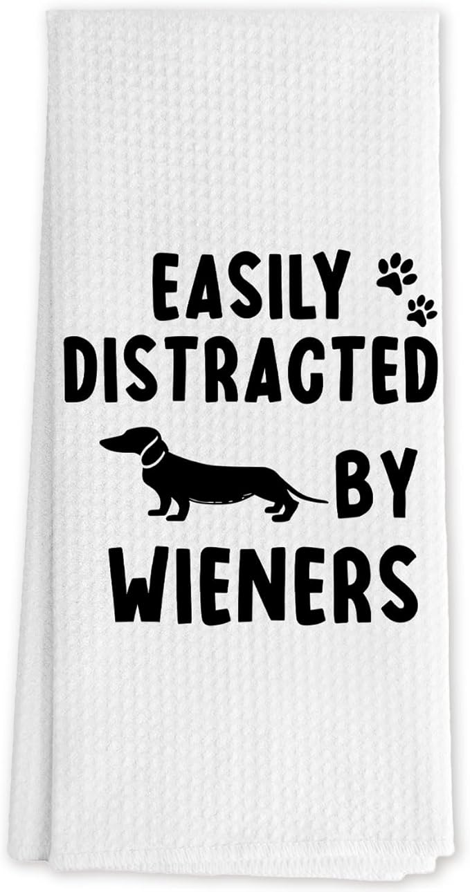 Weiner Dog Kitchen Towels, Dachshund Gifts for Women, Dachshund Dog Hand Towels, Easily Distracted by Wieners Decorative Dish Towels for Kitchen Decor, 16x24 Inch