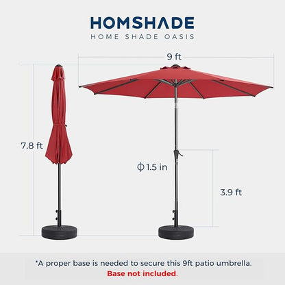 HOMSHADE Outdoor Patio Umbrella - Market Table Pool Deck Umbrella with Push Button Tilt, Crank, UPF50+ UV Protection and Sturdy Ribs, 3-Year Fade Resistance, 220GSM Solution-Dyed Fabric (No base)