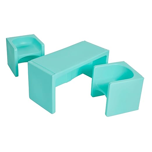 ECR4Kids Tri-Me Table and Cube Chair Set, Multipurpose Furniture, Aqua, 3-Piece