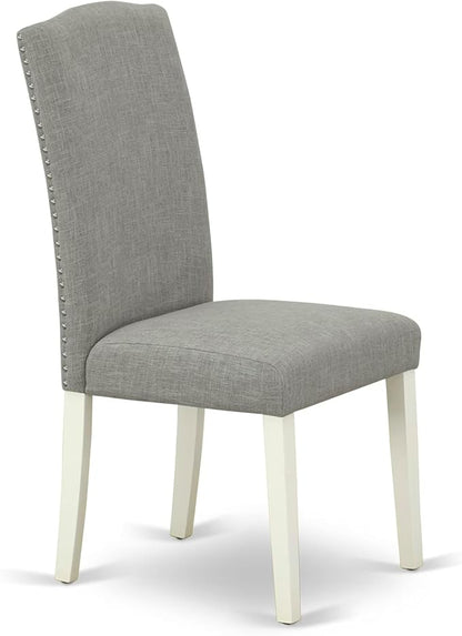 East West Furniture V077EN206-7 7 Piece Dining Room Furniture Set Consist of a Rectangle Dining Table with V-Legs and 6 Dark Shitake Linen Fabric Parsons Chairs, 40x72 Inch, Multi-Color