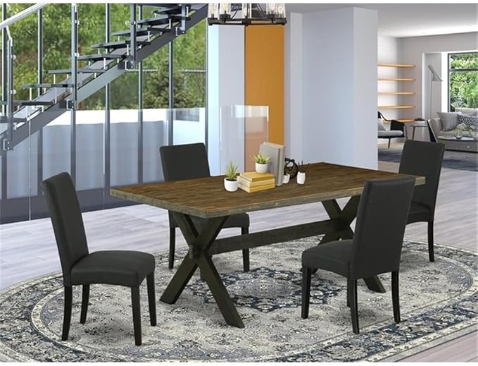 East West Furniture X677DR124-5 5 Piece Dining Room Table Set Includes a Rectangle Dining Table with X-Legs and 4 Black Color Linen Fabric Upholstered Chairs, 40x72 Inch, Multi-Color