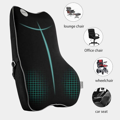 Lumbar Support Pillow,Pure Memory Foam Back Cushion Orthopedic Backrest with Breathable 3D Mesh for Car Seat,Office Chair,Computer Chair,Wheelchair and Recliner.Ergonomic Design (Grey Edge)