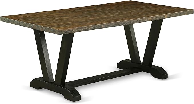 East West Furniture V677FL624-6 6 Piece Dining Room Set Contains a Rectangle Dining Table with V-Legs and 4 Black Linen Fabric Parson Chairs with a Bench, 40x72 Inch, Multi-Color