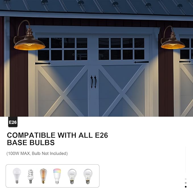 Outdoor Barn Light Fixtures, 16 Inch Large Dome Farmhouse Exterior Wall Mount Lights, Rustic Wall Sconces Indoor Wall Lighting, Industrial Bronze Gold Lanterns for Porch, Garage,2 Pack