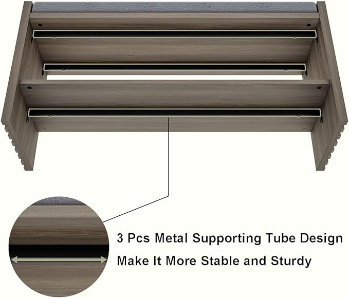 BON AUGURE Shoe Storage Bench, Entryway Bench with Cushion, Ottoman Benches for Bedroom, Living Room, Shoe Rack Seat for Hallway Entry (Greige Oak, 40 Inch Wide)
