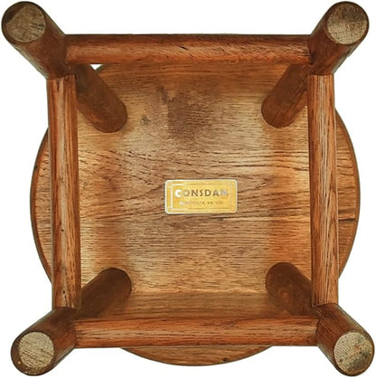 CONSDAN 9-Inch Round Step Stool for Adults & Kids, USA Grown Solid Oak Hardwood, Sturdy Small Foot Stool for Kitchen, Bedroom, Bathroom, Shoe Changing, Plant Stand, Fully Assembled (Chocolate)
