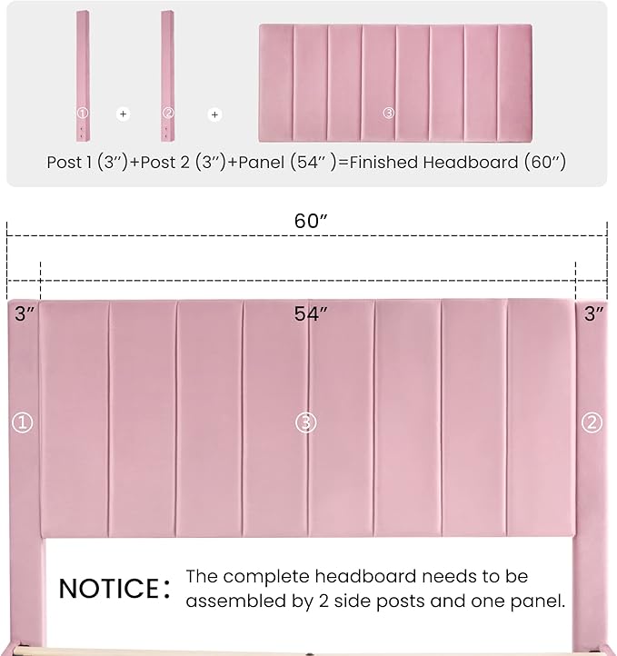 SHA CERLIN Queen Bed Frame/Velvet Upholstered Platform Bed Frame with Headboard/Strong Wood Slats Support/Mattress Foundation/No Box Spring Needed - Pink