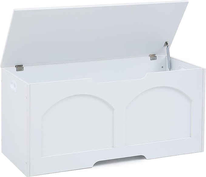 Storage Chest, 31.5" Wooden Storage Trunk Bench, Entryway Bench, Storage Box, Toy Chest with Lift Top, U-Shaped Opening, Easy Assembly, 31.5" x 15.7" x 18.3" Toy Box Chest Organizer Bench, Ivory White