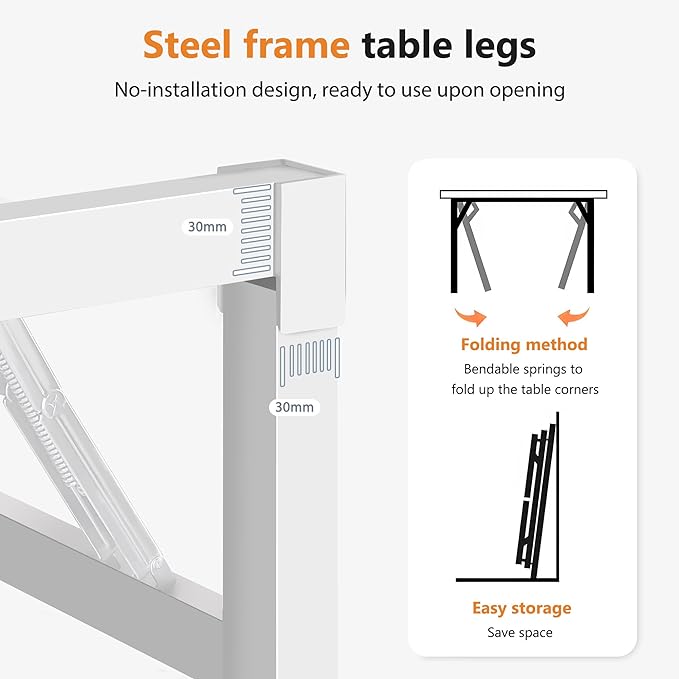 DlandHome Folding Desk Small Desk 31.5 inches Computer Desk for Home Office Folding Table Writing Table for Small Spaces No Assembly Required White & White Frame