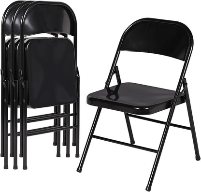 VECELO Metal Folding Chairs 4 Pack, Double Hinged Steel Frame Easy Foldable&Stackable for Office Kitchen Dinning Wedding Patio and Garden