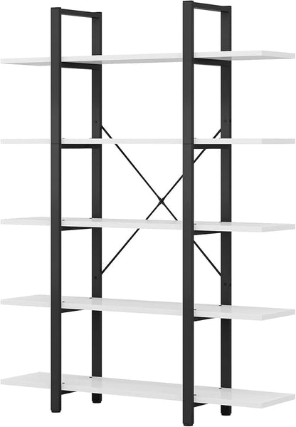 Tribesigns 5-Tier Bookshelf, Vintage Industrial Style Bookcase 72 H x 12 W x 47L Inches, White