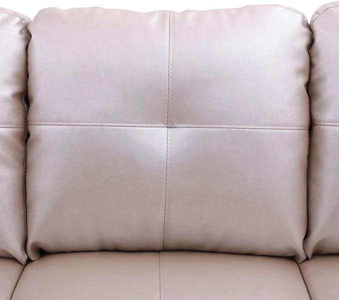 Latte L-Shaped 3-Piece Faux Leather Sofa with Storage Ottoman Set, Sectional Couch Sofa Set for Living Room, Office, Small Space