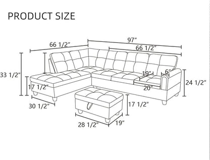 L Shaped Sectional Couches for Living Room, Modular 4 Seat Sofa with Ottoman Storage, Modern Couch with Chaise for Bedroom Apartment Furniture, Black