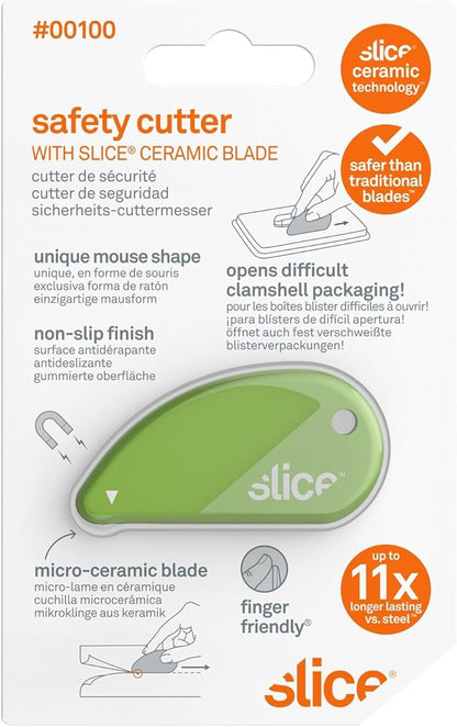 Slice 00100 Ceramic Blade Safety Cutter, Opens Clamshell Packaging, Coupon Cutter, Trim Photos, Scrapbooking, Fits Keychain, Green