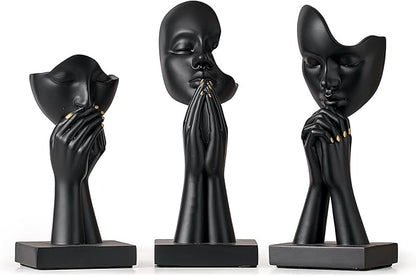 3 Pcs Black Decor Prayer Statues, Modern Prayer of Peace Figurines Shelf Decor Accents, Abstract Art Sculpture Home Decorations for Living Room Bedroom Office Bookshelf Coffee Table, Gifts for Women