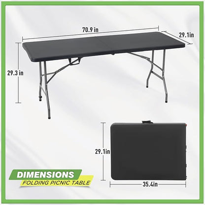 BestOffice Outdoor Folding Camping Table Plastic Table Portable Square Height Dining Table Perfect for Picnics,Parties,Party and Camping,Black