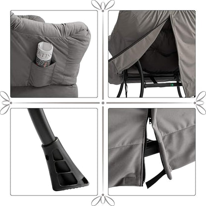 HollyHOME Fabric Lazy Chair with Foldable Ottoman, Accent Comfy Lounge Arm Chair and Folding Footrest Stool Set, Leisure Sofa Reading Chair and Footstool for Living Room, Bedroom, Dorm, Smoky Grey