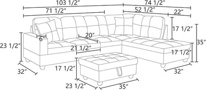 L Shaped Sectional Couches, Lounge Modular Sectional Sofa with Ottoman Storage, Modern Comfy L Shaped Couch for Living Room Furniture Sets, Bedroom, Gray