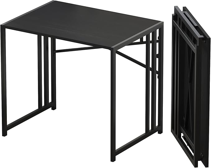 Lutown Teen Folding Computer Desk - 32 inch, Writing & Gaming, Small Space Office Desk, Black, No Assembly Required