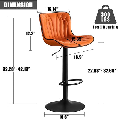 YOUNIKE Orange Bar Stools Set of 2 Faux Leather Upholstered Counter Height Barstools Swivel Modern Kitchen Bar Chairs with High Backs Adjustable Tall sillas para barra de cocina for Breakfast Island