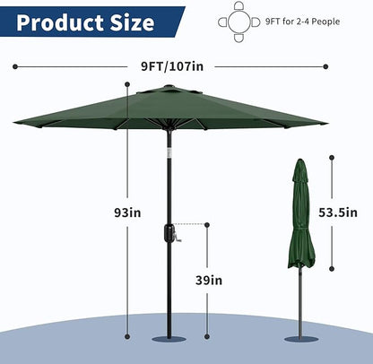 Garvee 9FT Patio Umbrella - Outdoor Table Umbrella with Crank Lift & Push Button Tilt - Market Umbrella 8 Sturdy Ribs UV Protection for Pool, Deck, Yard, Garden - Dark Green