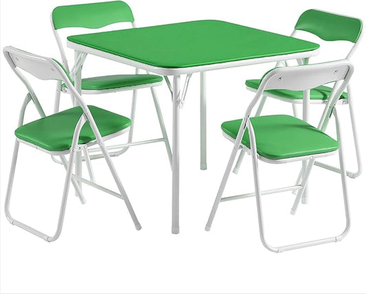 VECELO Kids Folding Activity Table and Chairs 5 Pcs Set, Portable, with Ultra Soft Padded Cushion, Green