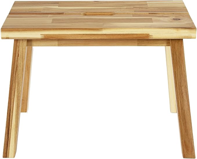 Bench 100% Solid Acacia Wood, Backless, Wax Galvanized Finish, Easy Assembly, End Table Wooden Bench Furniture for Plant, Dining Room, Entryway, Indoor (26 inches)