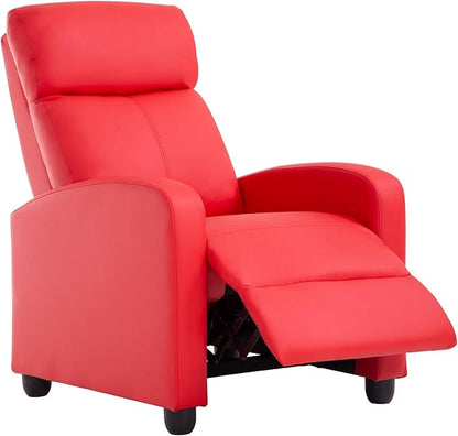 BestMassage | Recliner Chair | No Massage Function | Pu Red | with Lumbar Support, Adjustable Push Back, Wide Armrests, Footrest & Padded Seat | Easy Assembly | for Living Room, Home Theatre