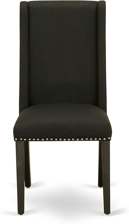 East West Furniture X697FL624-7 7 Piece Dining Room Furniture Set Consist of a Rectangle Dining Table with X-Legs and 6 Black Linen Fabric Parsons Chairs, 40x72 Inch, Multi-Color