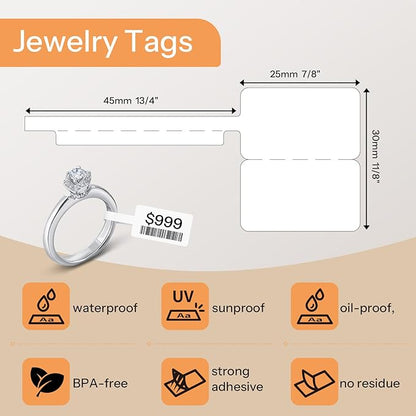 Phomemo Thermal Labels Jewelry Price Tags Compatible with Phomemo M110 M108 M120 M200 M220 M221 M150 M250 M260 M100 Label Printer, 70x30mm (2.75''x1.2'') 100 Labels/Roll, for Cabel