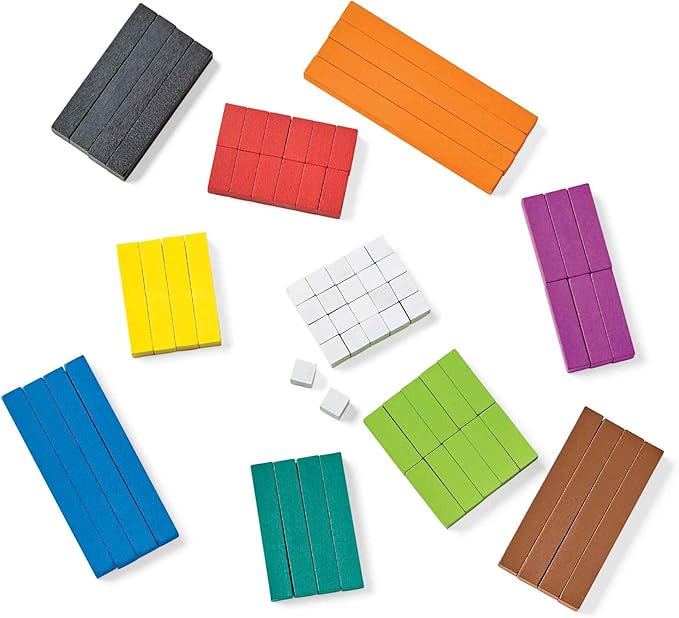 hand2mind Wood Cuisenaire Rods Individual Set, Fraction Bars, Montessori Number Rods, Counting Blocks, Math Manipulatives, Math Teacher Supplies, Kindergarten Homeschool Supplies (Set of 74)