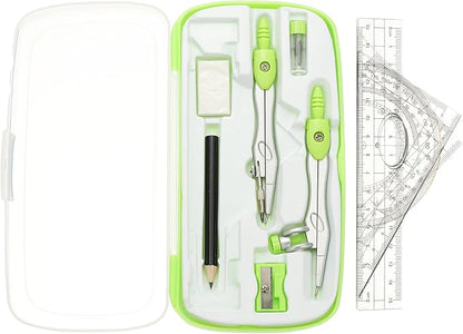 PATIKIL Geometry Precision Tool Set, 11 Pcs Geometry Set Compass Tool with Shatterproof Storage Box Rulers Math Compass Kit for Math Drafting Supplies, Grass Green(Style 1)