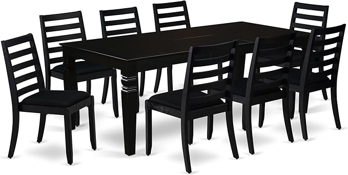East West Furniture LGX19-BLK-24 -9 Piece Dining Set Includes a Rectangular Kitchen Table with Black Tabletop and 8 Stackable Polyester Fabric Chairs, Black