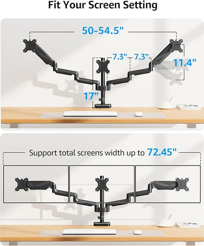 MOUNTUP Triple Monitor Mount, Triple Monitor Desk Mount for Max 27 inch Computer Screens, 3 Monitors Stand for Desk, Monitors Arm with Swivel, Tilt, Rotation, Each Arm Holds 4.4-19.8 lbs