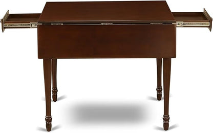 East West Furniture MZCL3-MAH-W 3 Piece Kitchen Table Set for Small Spaces Contains a Rectangle Dining Room Table with Dropleaf and 2 Solid Wood Seat Chairs, 36x54 Inch, Mahogany