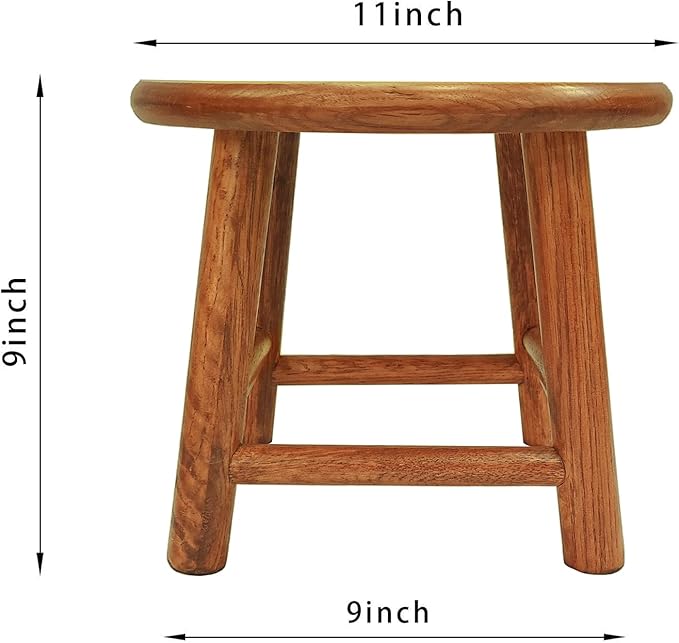 CONSDAN 9-Inch Round Step Stool for Adults & Kids, USA Grown Solid Oak Hardwood, Sturdy Small Foot Stool for Kitchen, Bedroom, Bathroom, Shoe Changing, Plant Stand, Fully Assembled (Chocolate)