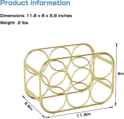 Buruis 6-Bottle Wine Rack, Modern Metal Countertop Wine Holder Stand for Kitchen, Pantry & Cabinet Storage, No Assembly Required, Gold
