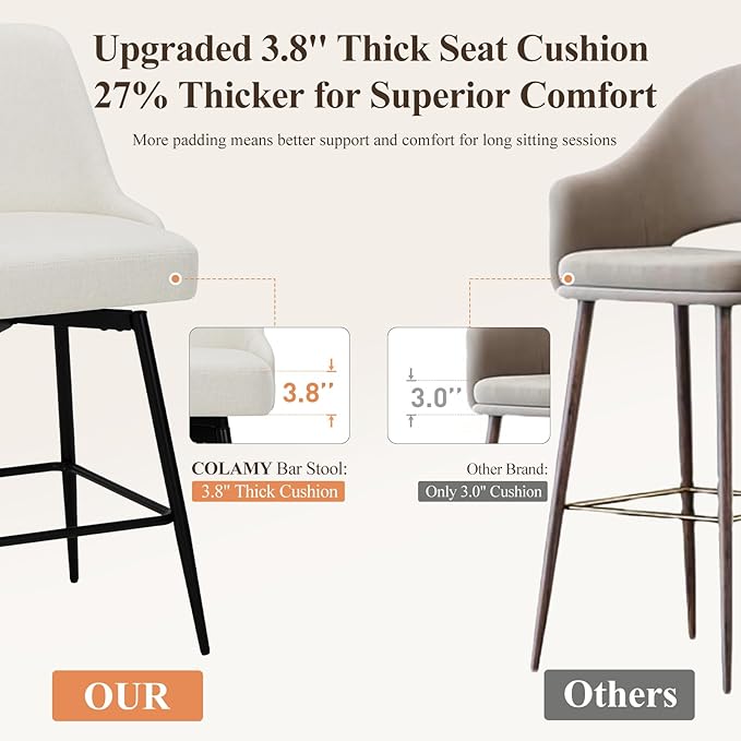 COLAMY Bar Stools Set of 6, 26.18" Counter Height Swivel Stools with Thick Padded Seat, Adjustable Footrest & 360° Rotation, Soft Fabric Upholstery for Kitchen Island/Home Bar/Cafe, Beige