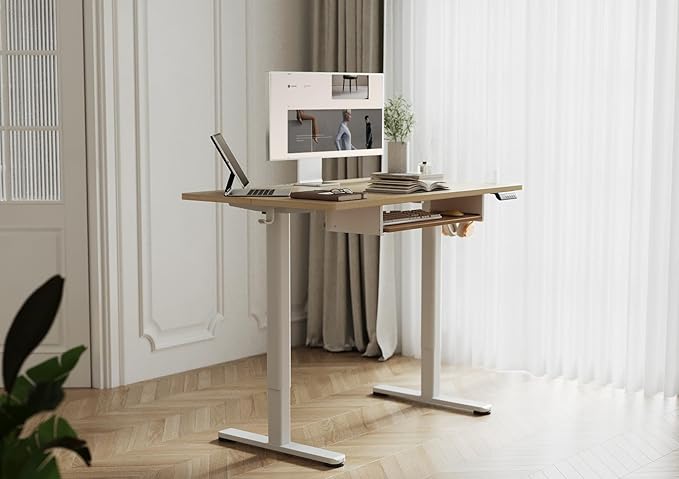 YDN Standing Desk with Keyboard Tray, 48 Inch Height Adjustable Desk with Cable Management, Natural Stand Up Desks for Home and Office, 48inch Natural