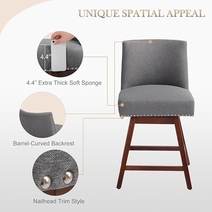 Counter Height Barstools Set of 2,360° Swivel Bar Stools with Back,26 inch Modern Counter barstools,Upholstered Bar Tall Stools for Kitchen Counter,Kitchen Island,Bar, Home (Dark Gray, SET OF 2)
