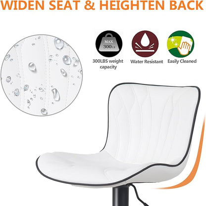 YOUNIKE White Bar Stools Set of 2 Modern Kitchen Counter Height Bar Chair with Back Swivel Adjustable Faux Leather Upholstered Barstools for Breakfast Island Tall 300LBS