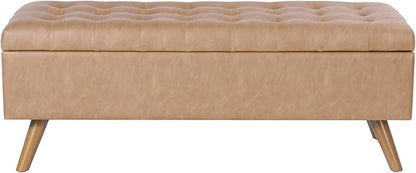 HomePop Modern Tufted Storage Bench - Sand Faux Leather