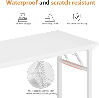 DlandHome Large Computer Desk, Folding Desk, Decent and Steady Home Office Desk/Workstation/Table 54.3inch White White